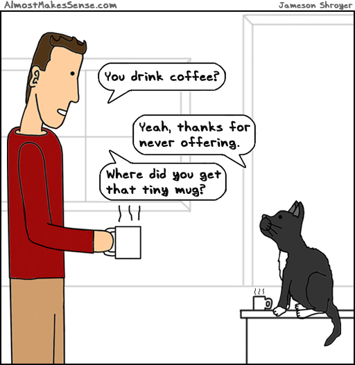Cat Drinks Coffee